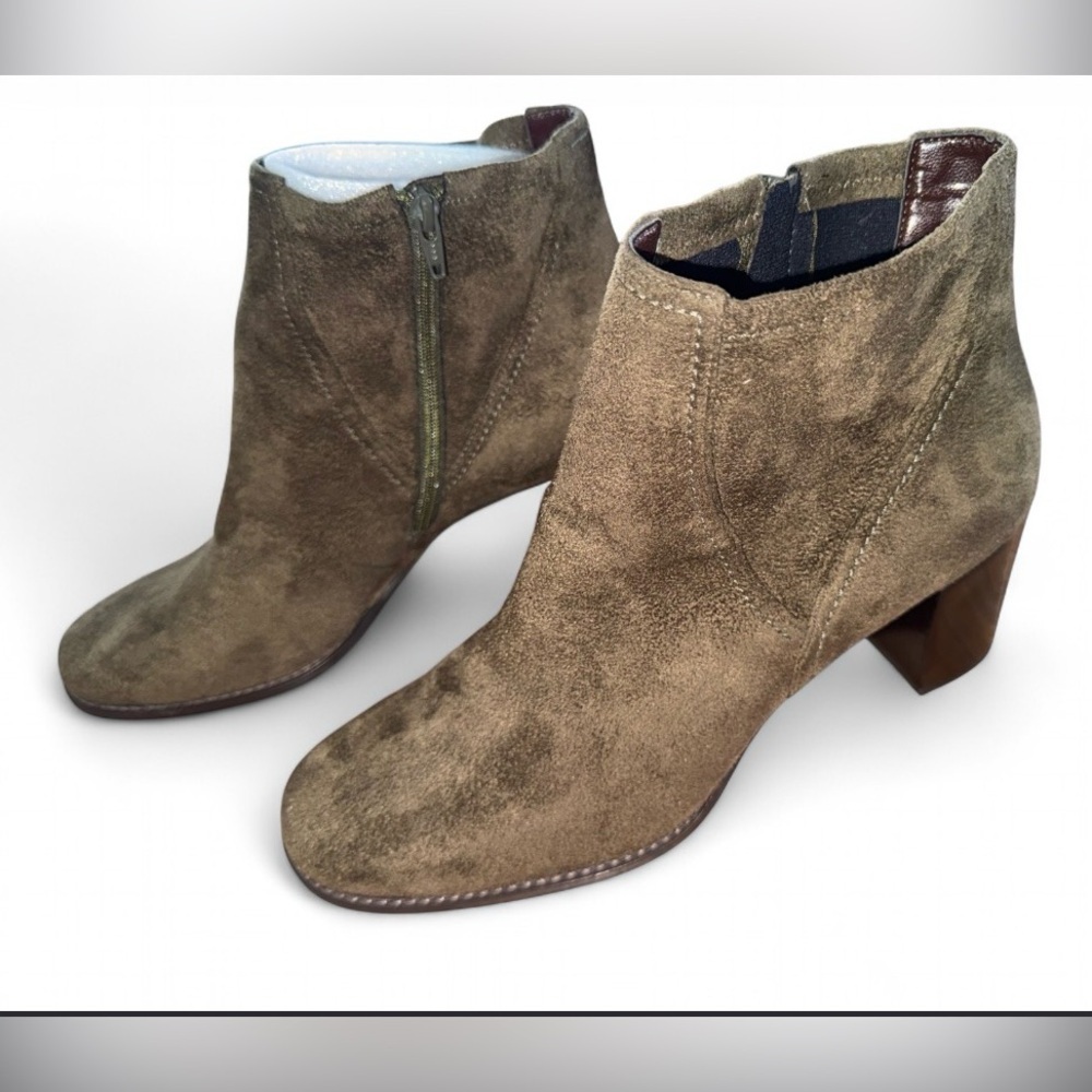 Franco Sarto Suede Ankle Boots Brown Block Heel Booties Size 9M